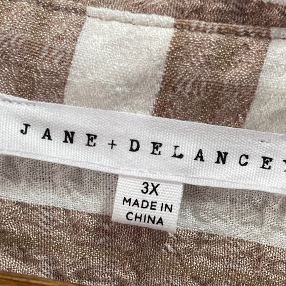 Jane + Delancey Button Front Shirt Women 3X Roll Tab Seersucker Coastal Preppy - Picture 4 of 9